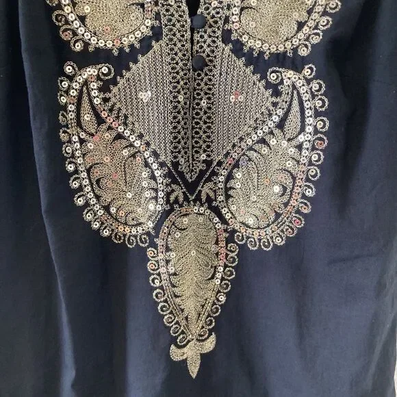 Free People Dress Women's Size 0 Black Gold Shift Sequined Fairy Whimsigoth - Picture 5 of 16